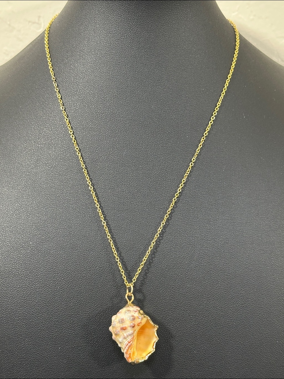 Conch Drupe Shell Gold Plated Edge Pendant 925 Vintage Necklace